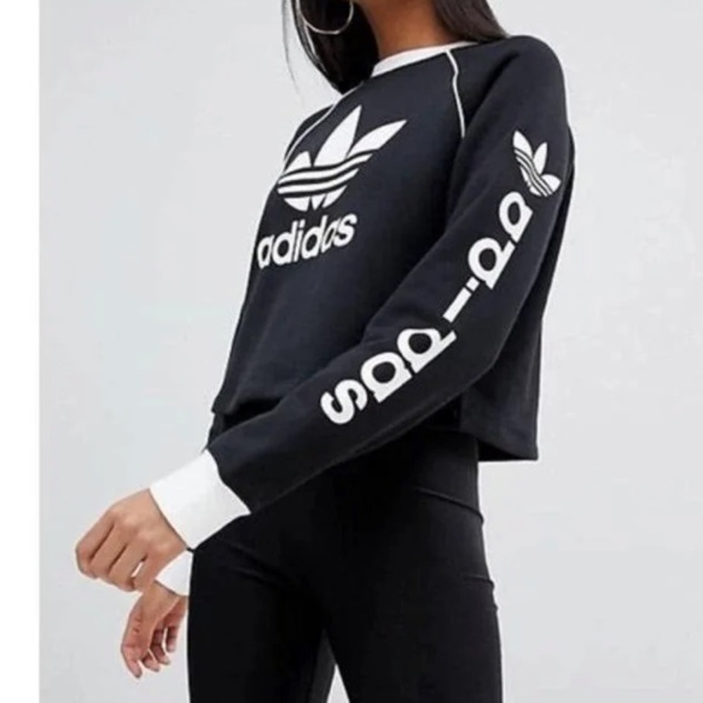 Adidas Cropped Winter Ease Sweatshirt - Small - Black/White